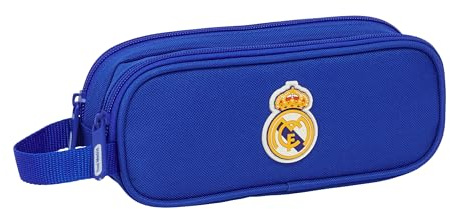 Real Madrid Doppelmäppchen für Kinder, ideal für Kinder im Schulalter, bequem und vielseitig, Qualität und Widerstandsfähigkeit, 21 x 6 x 8 cm