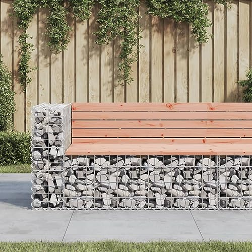SKTQYQO Gartenbank Gabione aus Massivholz Douglas und verzinktem Stahl 122 x 71 x 65,5 cm für den Außenbereich, stabile Basis mit verschweißtem Gitter, ideal für kompakte Räume und Ecken