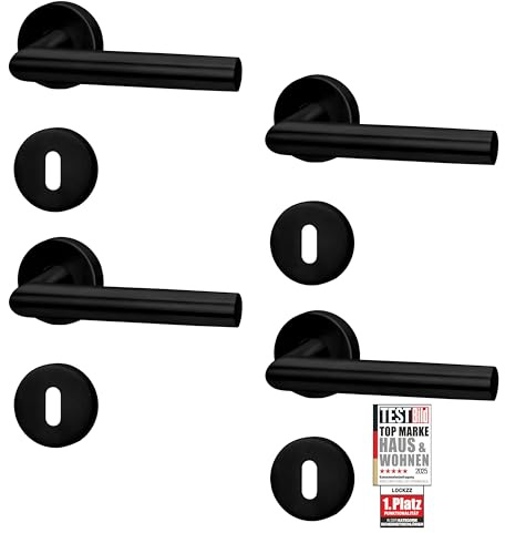 lockzz Türgriff Drückergarnitur Würzburg-II Schwarz BB 4er-Set | Türbeschlag für Zimmertüren, Rund-Rosette 52mm, L-Form, 4 Stück BB - Buntbart
