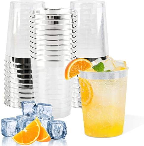 panemy 30 Bicchieri Plastica Dura Riutilizzabili, 300 Ml Bicchieri da Cocktail, Bicchieri Plastica Rigida, Ideali per Compleanni, Matrimoni, Cocktail Party e Festival Estivi (Argento)