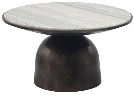 FineBuy Couchtisch 60cm Aluminium mit weißer Marmor Tischplatte - Runder Wohnzimmertisch - Design Sofatisch - Moderner Loungetisch - Edler Beistelltisch Wohnzimmer Handmade