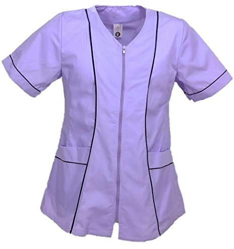 Fratelliditalia Damen-Hemd, Arbeitskleidung, kurzärmlig, mit Reißverschluss, aus Baumwolle, für den Sommer S violett