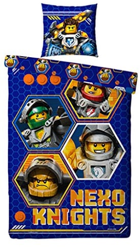 Linon Kinder Bettwäsche Lego Nexo Knights Motiv Blue Knight - 135x200 cm + 80x80 cm - Neu & Ovp - 100% Baumwolle - Lance - Axl - Macy - Clay - Aaron - Jestro - Renforcé - deutsche Standardgröße