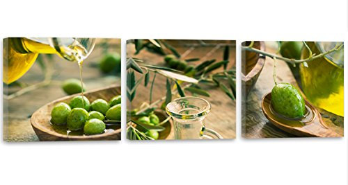 Feeby Cuadro En Lienzo Vegetal Aceite 3 Piezas 60x20 cm Modernos Impresión Artística Calidad Fotografica Imagen Decoración de Pared Salon Dormitorio Cocina Oficina Pasillo De Oliva Cocina Verde