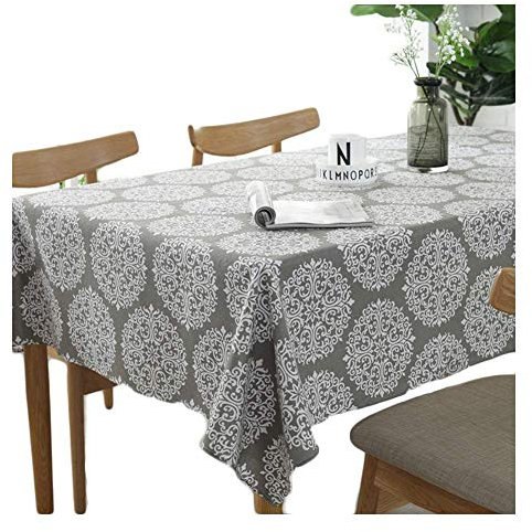 meioro Grey Retro Tischdecke Rechteckige Tischdecken Baumwolle Leinen Tischtuch Geeignet für Home Küche Dekoration Tischtuch Tischwäsche, Verschiedene Größen(140 x 140 cm)