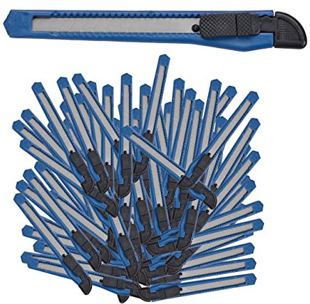 Relaxdays Cuttermesser 100er Set, sicheres Einrasten, 9mm Abbrechklingen, Messer für Kartons & Tapete, zum Basteln, blau