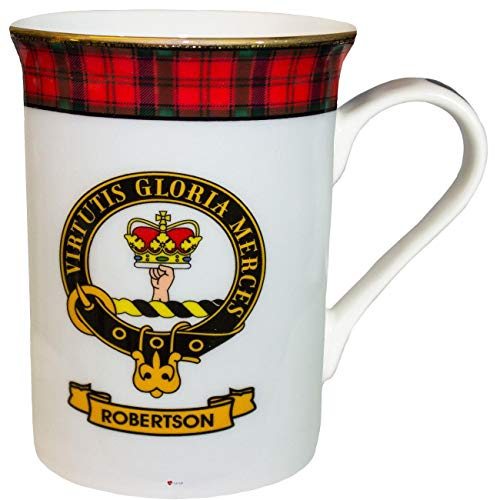 I LUV LTD China Coffee Mug Robertson Clan Crest Gold Rim Scottish Made