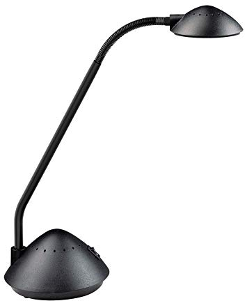 MAUL Schreibtischlampe LED MAULarc | Kleine Schreibtischlampe mit Standfuß | Klassische Tischlampe für Schreibtisch, Büro | Flexible LED Lampe mit 3000K warmweißem LED Licht | Schwarz
