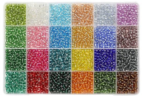Bala&Fillic Lot de 3 840 perles rocaille transparentes avec doublure argentée - Assortiment de 24 perles multicolores 4 mm pour bijoux (160 pièces/couleur, 24 couleurs)