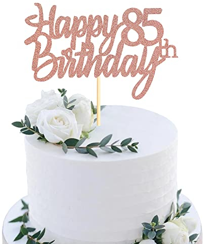 Sumerk Rose Gold Glitter Happy 85th Birthday Cake Topper 85th Cake Topper for Birthday Anniversary Party Decorations - Pack of 1