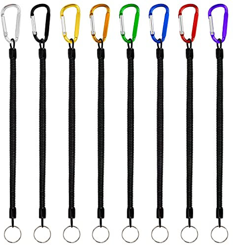 Angeln Lanyard, 8 Stücke Spiral Schlüsselanhänger mit Karabiner, Einziehbarer Sicherheit Fishing Kunststoff Frühjahr Seil Anti-verlorene für Schlüssel, Zange, Fisch Tool