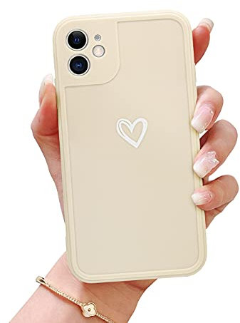 Newseego Compatible for iPhone 12 Case Fashion Cute Love-Heart Simple Pattern Solid Color Design Phone Cover for Grils and Women Shockproof Slim Soft Silicone Protective Case for iPhone 12-White