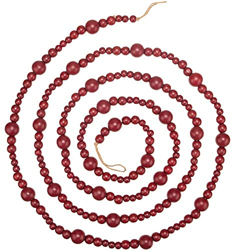 10 Feet Holzperlen Girlande Rustikale Bauernhaus Perle Wandbehang Dekor Land Natürlicher Urlaub Weihnachtsbaum Girlande Dekorative Wandbehang Gebetskette für Heim Dekoration (Rot)