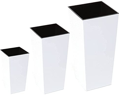 botle Dekoratives 3 er Set 4 Größenkombinationen 6 Farben Blumentopf Blumenkübel Kunststoff Pflanzeinsatz Glanz Quadrat Pflanzsäule (Weiß, L)