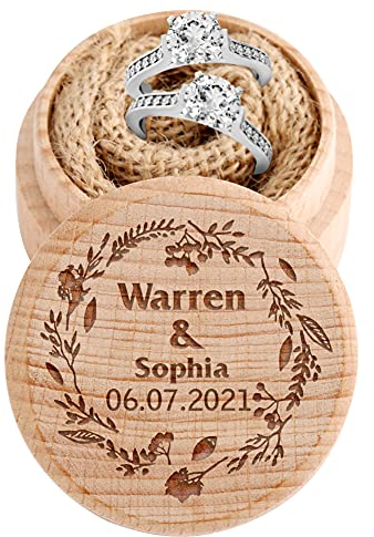 ANQIYI Boîte à bague en bois marron personnalisable pour le jour du mariage, cadeau personnalisé pour fiançailles, anniversaire, cérémonie de mariage, bijoux accessoires