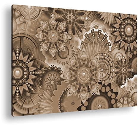 deyoli fröhlich bunte Mandalas Format: 60x40 als Leinwand, Effekt: Sepia, Motiv fertig gerahmt auf Echtholzrahmen, Hochwertiger Digitaldruck, Kein Poster oder Plakat
