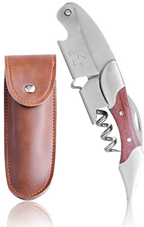 Sacacorchos de camarero de acero inoxidable y palisandro, sacacorchos profesional para botellas de vino, abridor de vino 3 en 1, mango de madera con cortador de papel (madera de rosa)