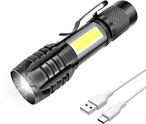 Mulin Torcia LED Ricaricabile, Potente Professionale, 3 modalità zoomabile, COB piccola Torcia Tascabile a LED con Magnete, IP5 Impermeabile Per Campeggio Militare, Escursioni, Emergenze|1000mA, 1PZ
