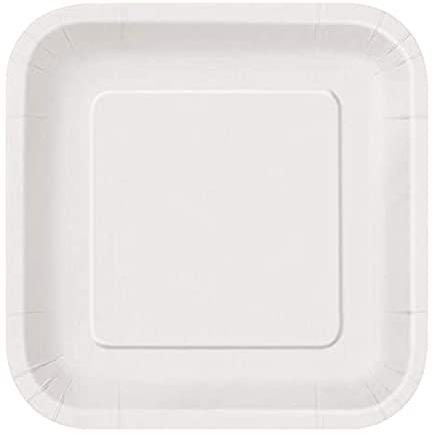 Trimming Shop 7 Heavy Duty Square Dessert Plates White Disposable Plates 18cm, 16 Pack - Colour Themed Paper Tableware for BBQs, Weddings, Anniversary, Birthday, Multipurpose Occasions