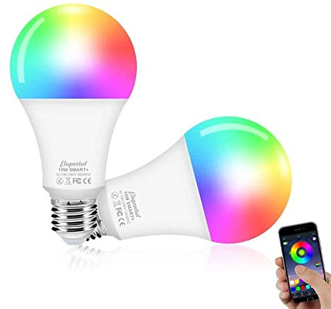 Alexa Glühbirnen E27 Smart LED Lampe,10W WiFi Farbwechsel LED RGB Bulb 16 Millionen Farben,App Steuern Dimmbare Birne Lampe Warmweiß (2700K) Kaltweiß (6500K),2PCS