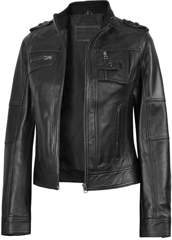 Fjackets Real Lambskin Leather Jacket Women - Womens Leather Motorcycle Jacket For Womens