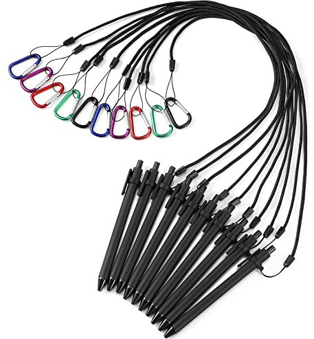 Harloon 30 Sets Leash Pen Silicone Lanyard 24'' Spring Snap Hook Safety Neck Strap Pen with Refills for Notebook, Black
