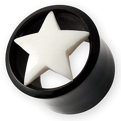 Fly Style Piercing Ohr Tunnel Plug - Ohr Piercings - Horn Tunnel mit Knochen Stern, Grösse:8 mm (Paar)