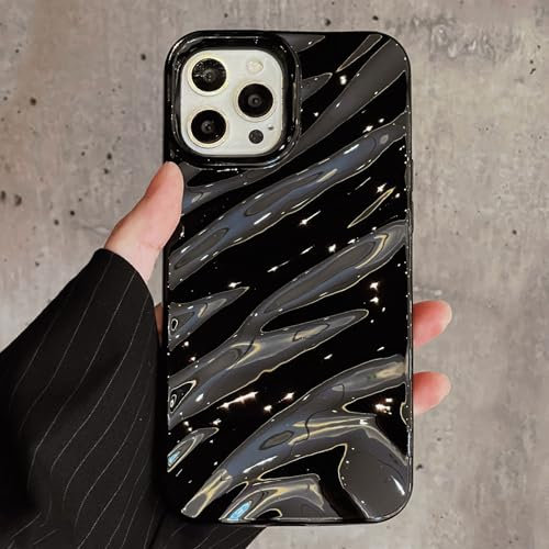 QLTYPRI Niedliche Hülle für iPhone 12 Pro Max, 3D Wellenform Silikon Handyhülle für Frauen Mädchen Weiche Silikon Bumper Schutzhülle Stoßfest Case für iPhone 12 Pro Max - Schwarz