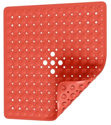 LICHTENHEIM Tappetino da doccia antiscivolo Sensitiv 53 x 53 cm – con 2 ganci – Tappetino antiscivolo – vasca da bagno senza BPA – tappetino da bagno resistente alla muffa e lavabile (arancio rosso