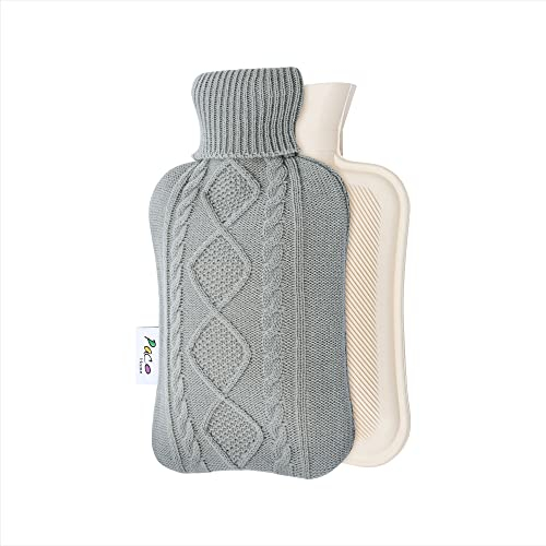 Paco Home Wärmflasche Bezug Fleece Wärmflasche Groß 2 L Bettflasche Strickbezug Wärmeflasche Kinder Erwachsene Weich, Farbe:Anthrazit 2, Größe:2 Liter