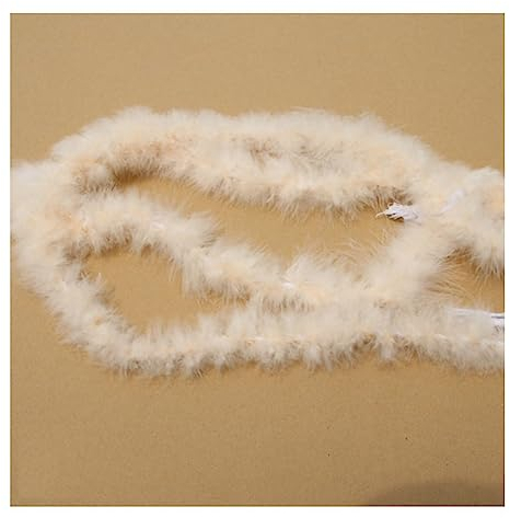 Yurosiay 2m Federboa 4-5cm Breit Federstreifen Bunt Truthahnfedern Streifen Einfarbig Flauschige Federboa DIY Federboa Basteln Federn Nähen Federbesatz Federgirlande Deko für Party Beige