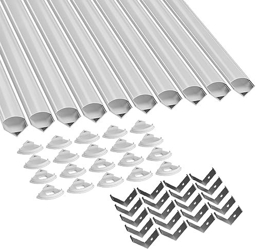 Profilé LED, Profilé LED en Forme de V 10 x 40CM en Aluminium avec Couvercle PC Laiteux, Embouts et Clip de Montage pour Bande LED (10 PACK)