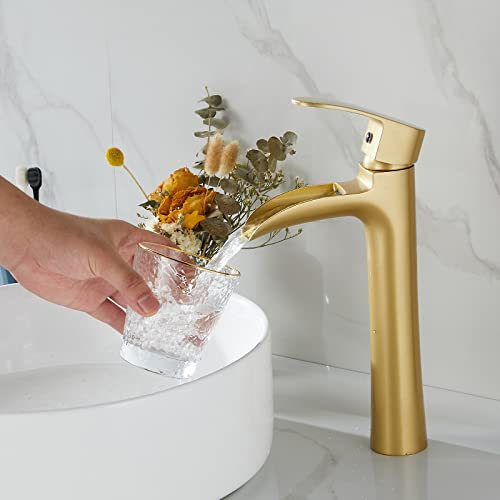 Wc Da Bagno Lavabo Nero Rubinetto Pieno In Rame Rubinetto Lavabo Singolo Foro Acqua Mista Calda E Fredda, Champagne Oro Rubinetto A Cascata Alta