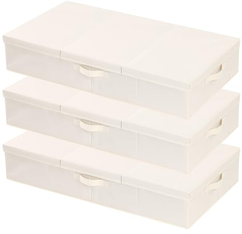 YheenLf 3 Stück Unterbettbox, Unterbettkommode mit Deckel, Faltbare Aufbewahrungsboxen, Schrank Organizer mit Griff Verwendet für Decken, Kissen, 80x40x15cm, Beige