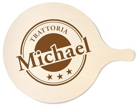 AMAVEL Pizzabrett mit Gravur, Pizzateller mit Name, Personalisiertes Trattoria Schneidebrett, Holz Serviertablett, Pizza Servierbrett, Holzteller, Servierplatte, Küchenzubehör, Geschenkidee