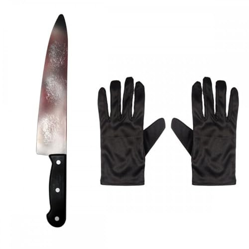 Adult Unisex Official Scream/Ghost Face Bloody Butcher Knife + Black Gloves ; Halloween Horror Movie Fancy Dress Accessory Set