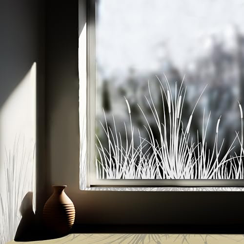 ChicSkin Fensterbilder Reinweiße Wiesen, Fensterbilder frühling Florale Motive, Frühlingsdeko Mehrweg Rohrkolbengras, Wohnzimmer, Schlafzimmer, Bad, Küche fensterdekoration 39x150cm