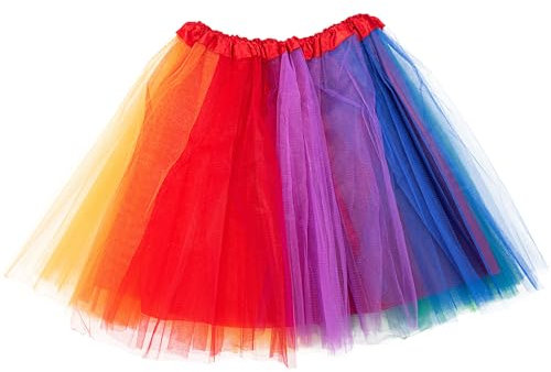 TüTü Damen Tüllrock with 4 Layers, Regenbogen Kostüm für Karneval, Faschingskostüme 50er 80er Jahre Bunt für Adult Teen