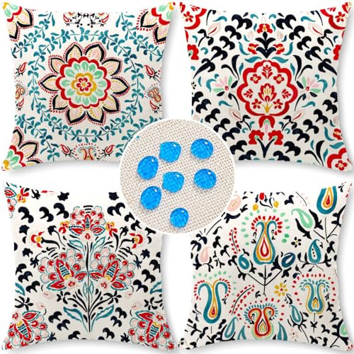 Cirzone Outdoor Kissen 4er Set Kissenbezug 45x45 Deko Wohnzimmer Leinen für Deko Wohnzimmer, Garten, Balkon