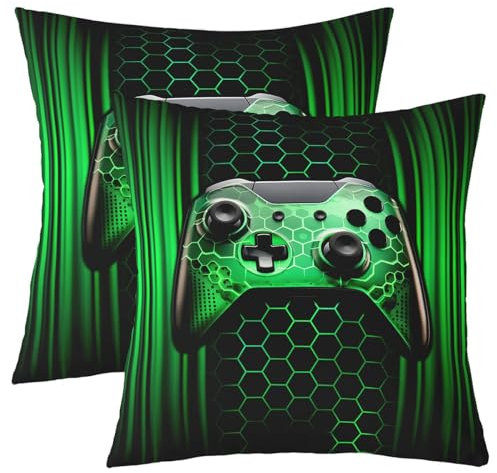 richhome 3D Game Controller Kissenbezüge Set von 2,Abstrakte geometrische Hexagon Neon Streifen Kissenbezug 45x45,Moderne Mode Gaming Gamer Kissenbezüge Set für Wohnzimmer