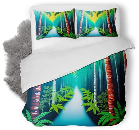 Urwald Wiese Bettwäsche 135x200 cm Weich Mikrofaser Kind Erwachsene Farbe Bettwäsche-Set mit Reißverschluss 3 Teilig Bettbezug Set mit Kissenbezug 80x80 cm