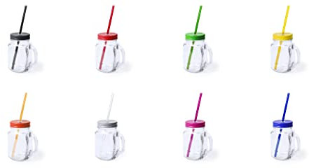 Genérico PACK 2 JARRA TAZA CRISTAL CON PAJITA IDEAL COMUNIÓN BODAS Y EVENTOS COLORES SURTIDOS