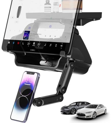 BEWISER Magnetic Phone Mount with Storage Tray,Phone Holder for Tesla Model 3/Model Y 2024 2023 2022 Center Console Organizer,Car Mount Tesla Accessories Fits iPhone 15 Pro Max Plus 14 13 12