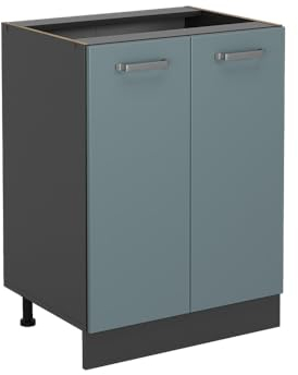 Vicco Küchenunterschrank R-Line, Blau-Grau/Anthrazit, 60 cm, AP Anthrazit