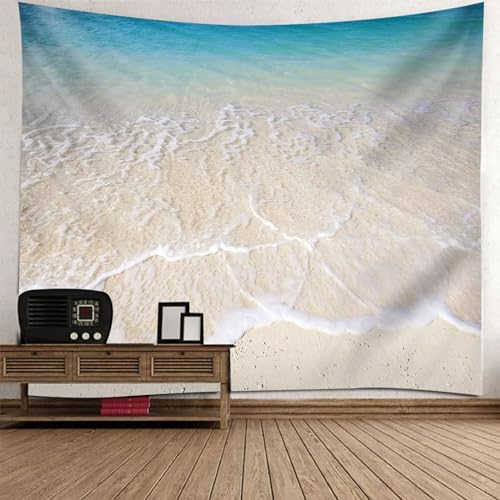 KnSam Wandbehang, Strand Meer Tapisserie Wandbehang Grün Beige Polyester, Natur Landschaft Wandteppich Heimdekorationen Geeignet für Raumdekoration, Wanddekorationskunst, 240x220cm