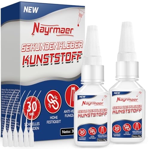 Nayrmaer Pegamento de plástico extra fuerte, 60 g de pegamento con tapa antiobstrucción, resistente al agua, pegamento de plástico para pegar todos los plásticos