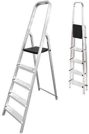 MYPRO ® Aluminium Folding Step Ladder, 5 Steps Ladder, Small Step Ladders, Multi-Purpose Stepladder, 3-8 step, Indoor/Outdoor, steps, Foldable Platform Ladder for Kitchen, Home & Trade Use (5-Step)