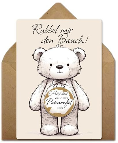 Laurea Verde Rubbelkarte Glückslos Bär 'Möchtest du mein Patenonkel sein?' mit Kraftpapier Umschlag, Patenonkel fragen