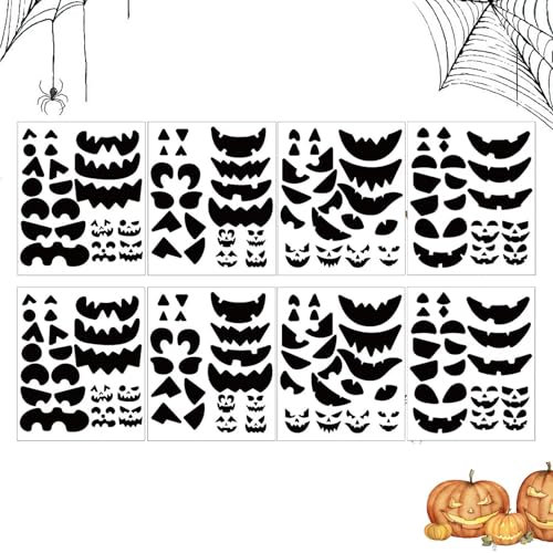 Halloween-Kürbisaufkleber, Gesichtsaufkleber für die Kürbisdekoration - Jack O Lantern Aufkleber,8 Blatt Jack-O-Laterne und niedliches, basteln Sie Ihr eigenes Aufkleber-Set, lustig für Hallowee