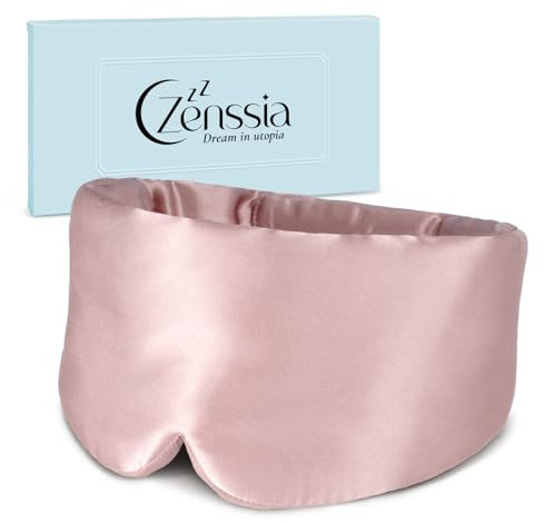 Zenssia Schlafmaske Seide für Damen und Herren, vergrößerte und verbreiterte Augenmaske mit verstellbarem Klettverschluss für tägliche Ruhe und kurze Pausen auf Reisen, Altrosa